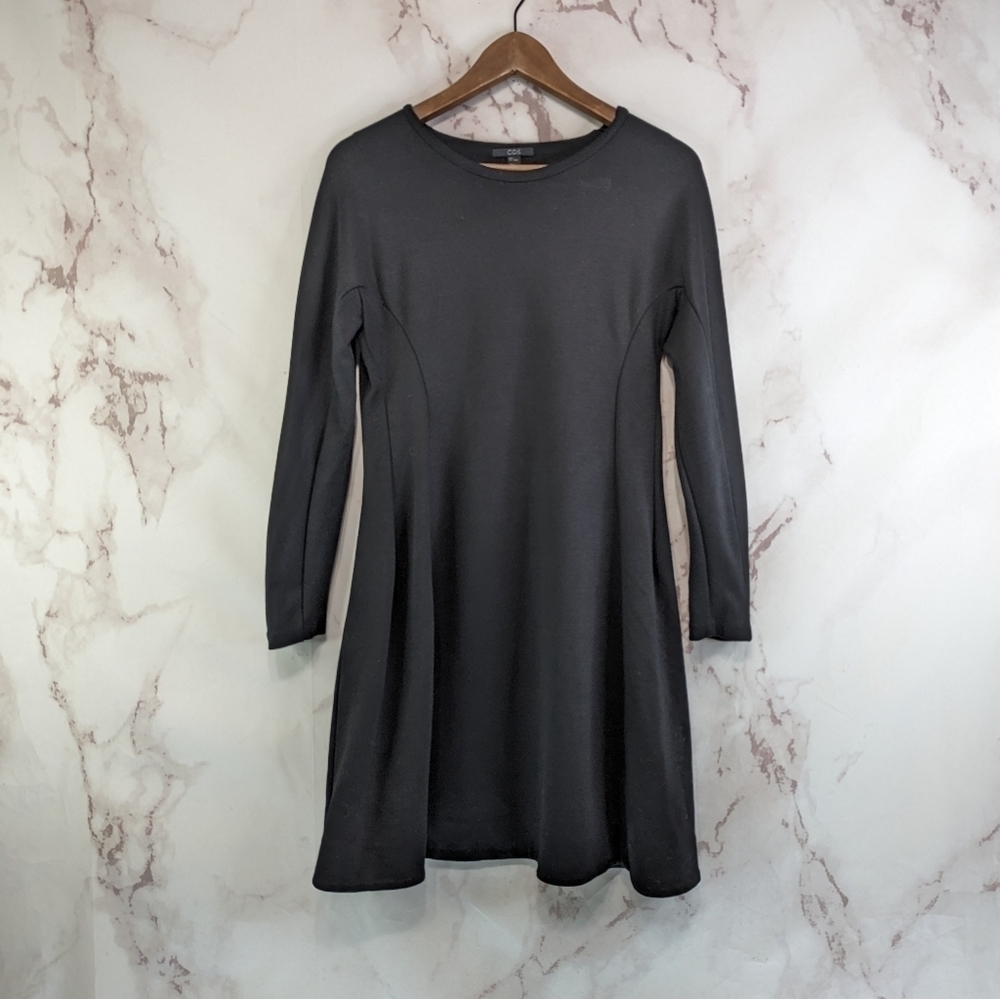 COS Dress Womens 4 6 Small Black Ponte Tunic Short Mini Knee Length Long Sleeve